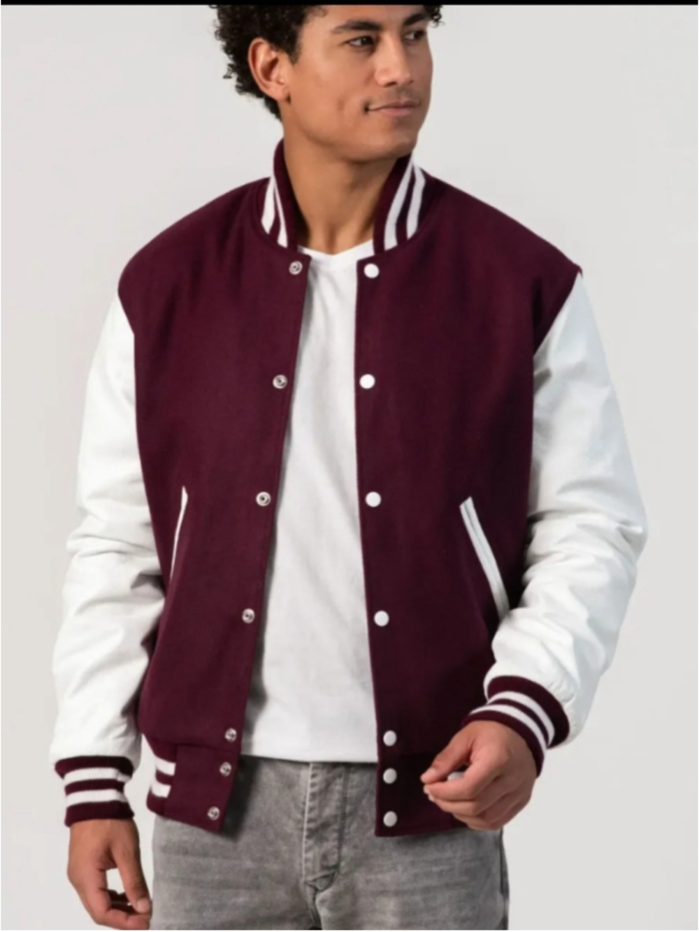 Stewart Strauss Varsity Letterman Jacket Men's Size L Burgundy (maroon) White